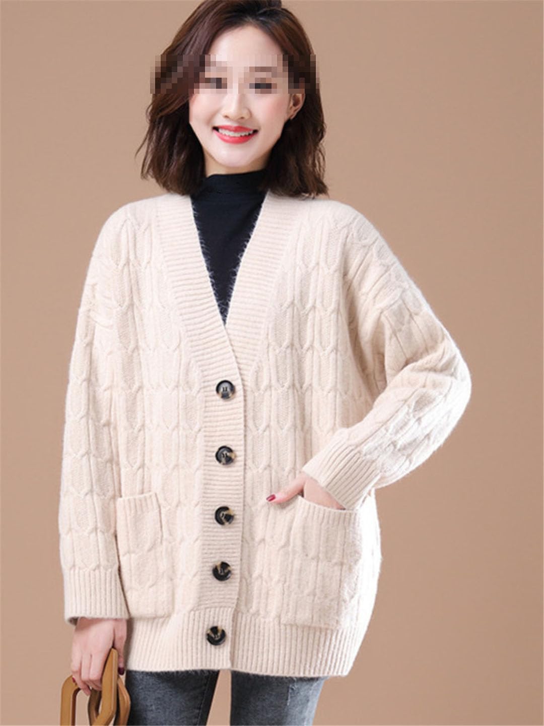 Vogrtcc Cárdigan con Frente Abierto para Mujer, Suéter con Botones, Cárdigan De Longitud Media, Chaqueta De Punto, Abrigo