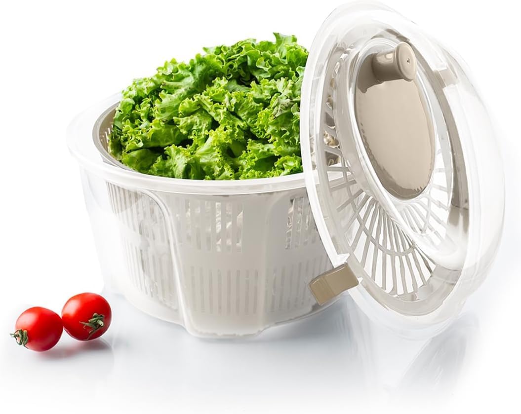 Geniş Hazneli Salata ve Sebze Kurutucu (4.4 Litre) - 360° Dönebilen Çevirmeli Süzgeçli ve Servis Kaseli Mutfak Gereci
