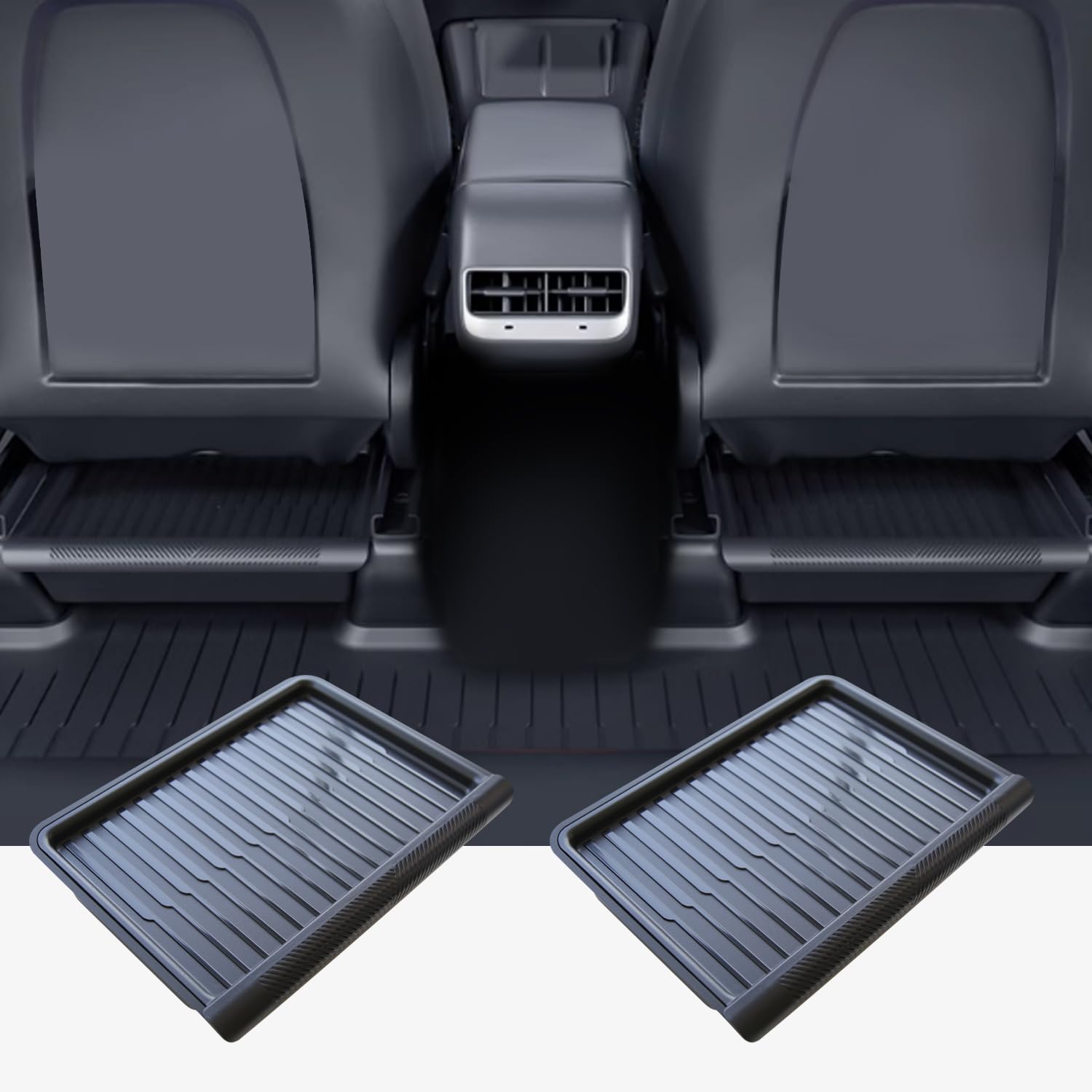 TOPABYTE Boîte de Rangement Sous Le Siège pour Tesla Model Y 2020-2025 Organiseur Plateau Caché avec Couvercle TPE Bacs de Tiroir Sous Siège Organisateur Accessoires, Noir, 2 Ppaquets