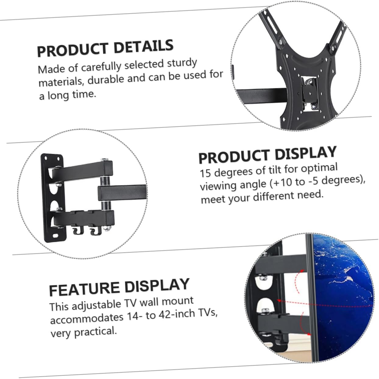 Homoyoyo Tv Wall Mount Stand Swivel Tv Bracket Height-Adjustable Cable Management System