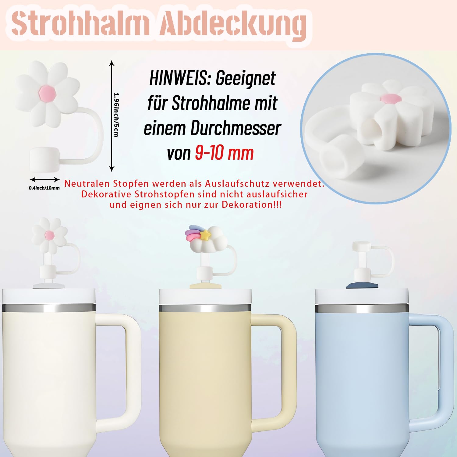 Stanley Cup Zubehör Set - 3 Strohhalm-Abdeckungen, 2 Dichtungen, Anhänger & Tassenstiefel, Staubdicht