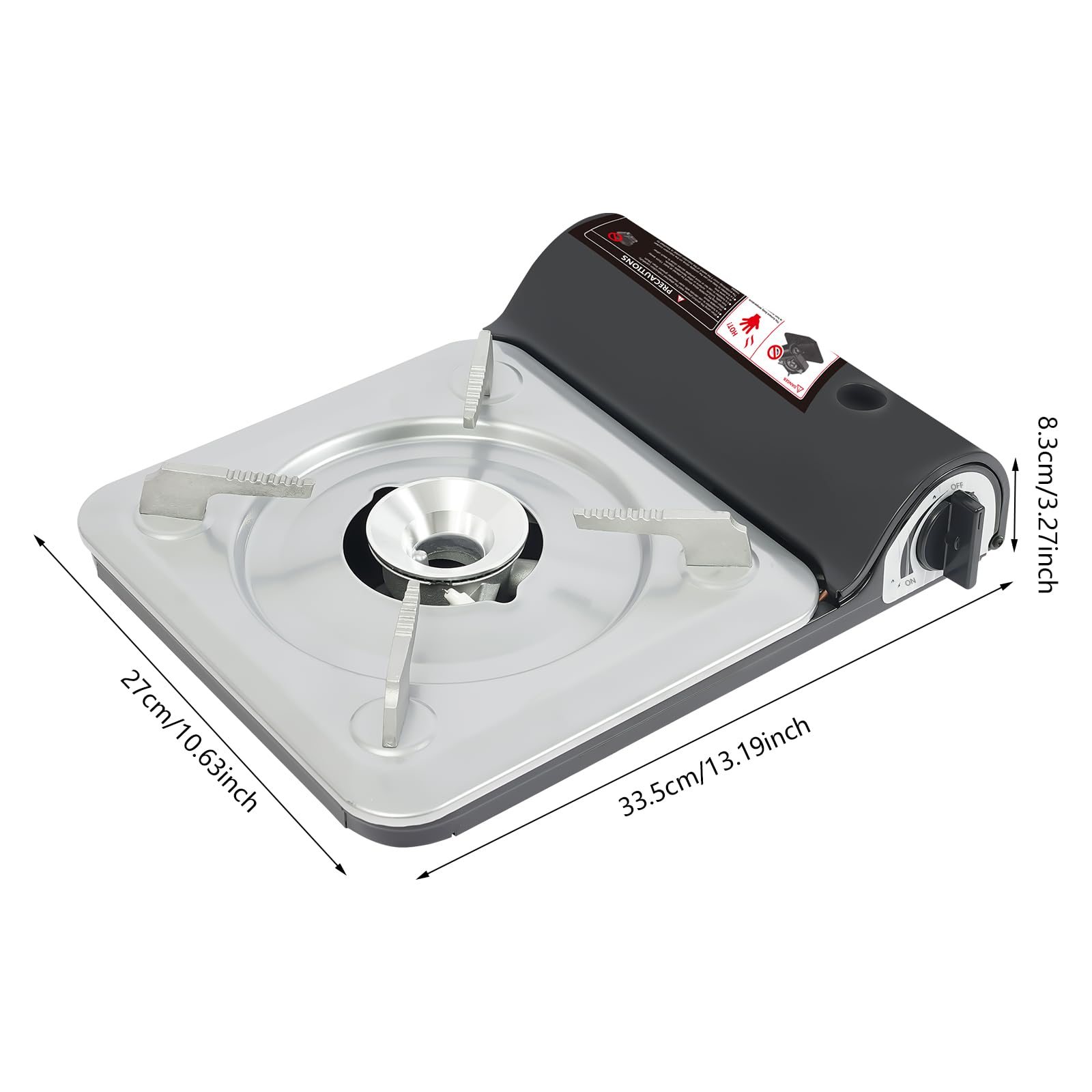 Réchaud de camping au butane avec étui portable, 3500 W haute puissance barbecue grill pour randonnée, fêtes de plage et cuisine en plein air (argent + noir)