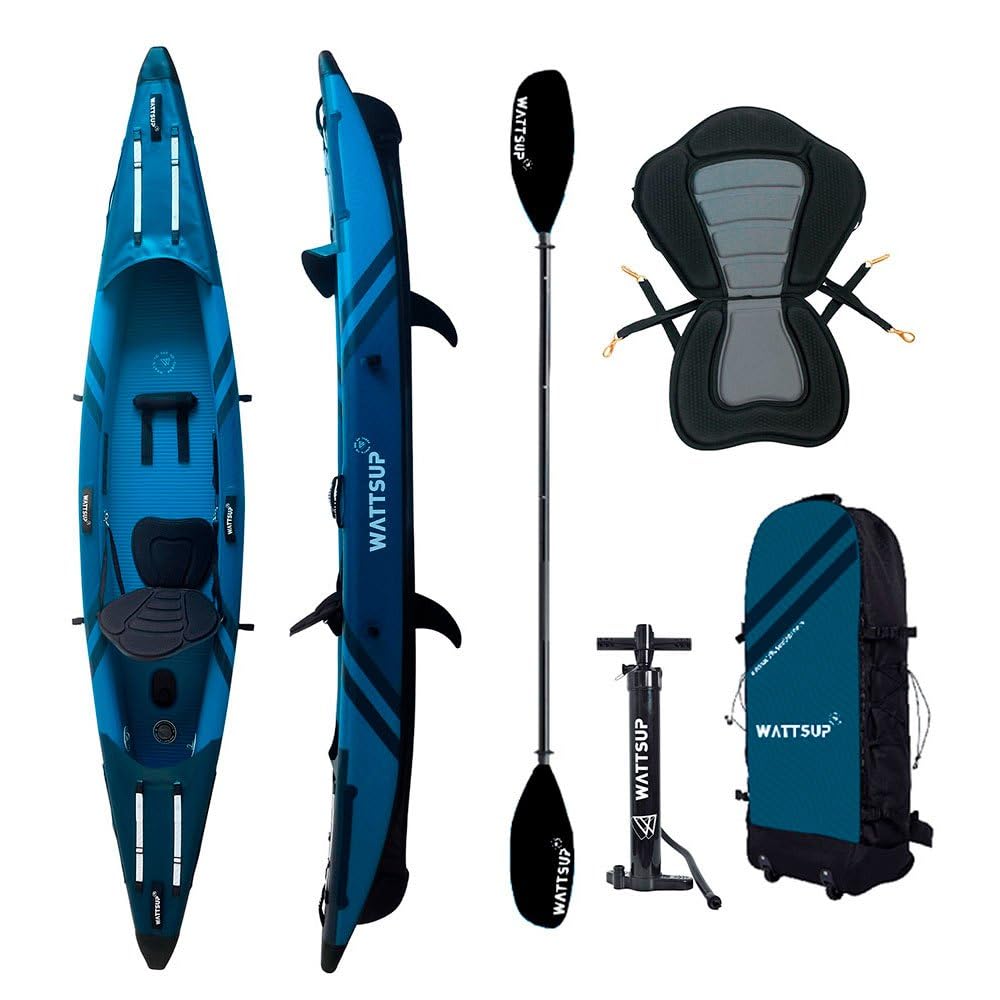 Aufblasbares Kajak Wattsup Torpedo 1-Sitzer – 365 x 72 cm (12' x 28) – Dropstitch – max. 180 kg – Komplettpaket – alle Niveaus