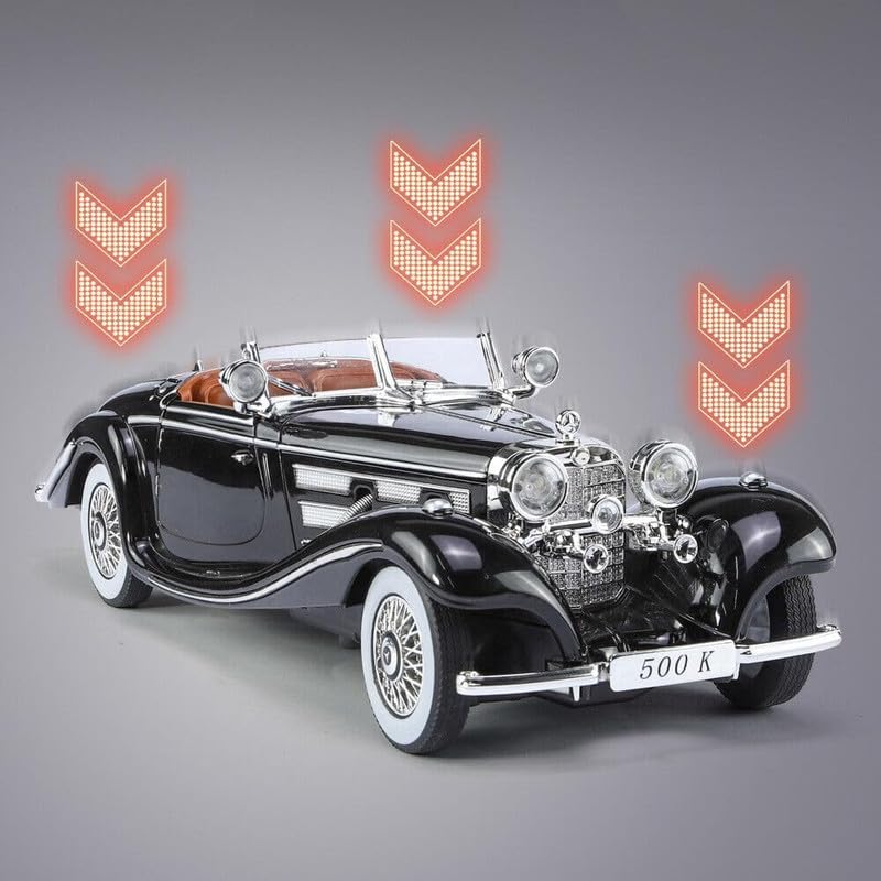 Image of Play Boy 1:24 1936 M-Benz 500 K Model Diecast Metal Alloy Pullback Toy Vehicle with Openable Doors Light and Music Car for Kids (Multicolor)