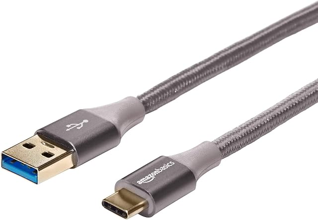 Amazon Basics Double Braided Nylon USB Type-C to Type-A 3.1 Gen 1 Cable | 3 m, Dark Grey