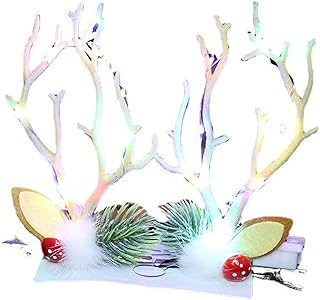 LED Antler Headband,Antler Flower Headband,Antlers Headband Hairclip,Floral Antler Headband,Christmas Antler Headband,Light up Xmas Headband,LED Hair Accessories for Chritmas Wedding Party(Colorful,A)