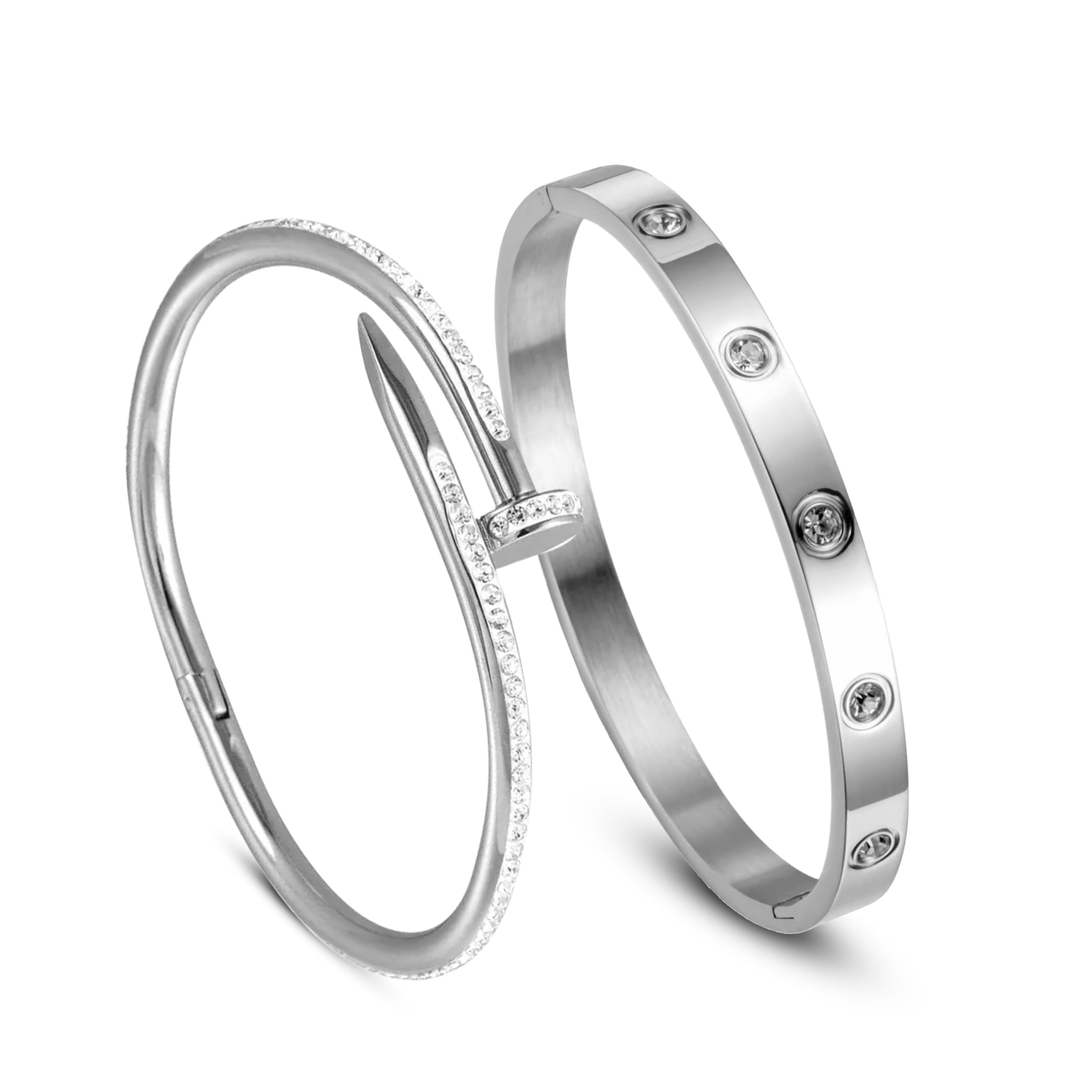 meenaz bracelet for women Stylish Bangles for women Adjustable Anti Tarnish Bracelet for girls 2 rose gold Silver Kada for Women Accessories Anti Tarnish Jewellery Stainless Steel Cuff Bracelet Combo-picture-23