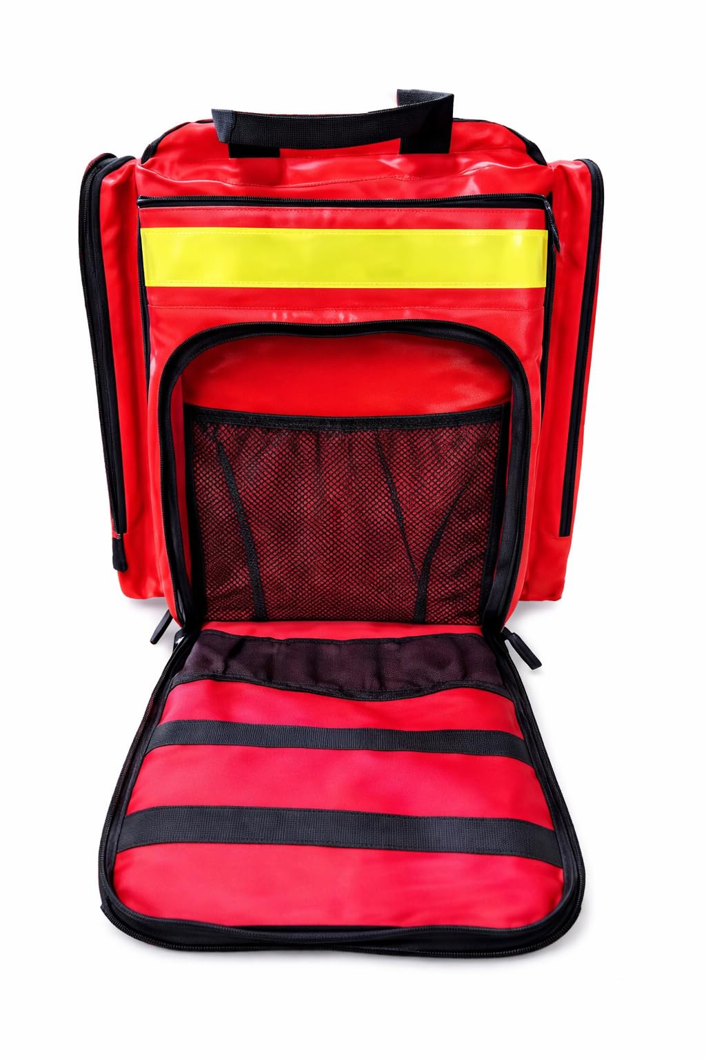 Sac à Dos d'Urgence Médical Professionnel DevaSafe – Sac de Secours Étanche PVC 500D Rouge avec Pochettes Modulables, Bandes Réfléchissantes et Grande Capacité – Idéal Pompiers, Ambulanciers, Premiers