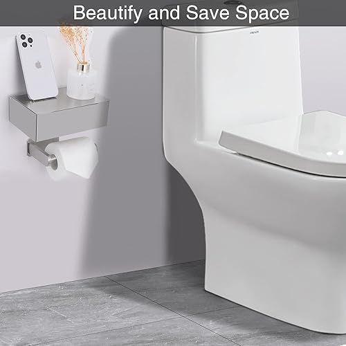 Miniatura 10 de YRONG Soporte adhesivo de papel higiénico con estante y almacenamiento, soporte para rollo de papel higiénico de montaje en pared y dispensador de