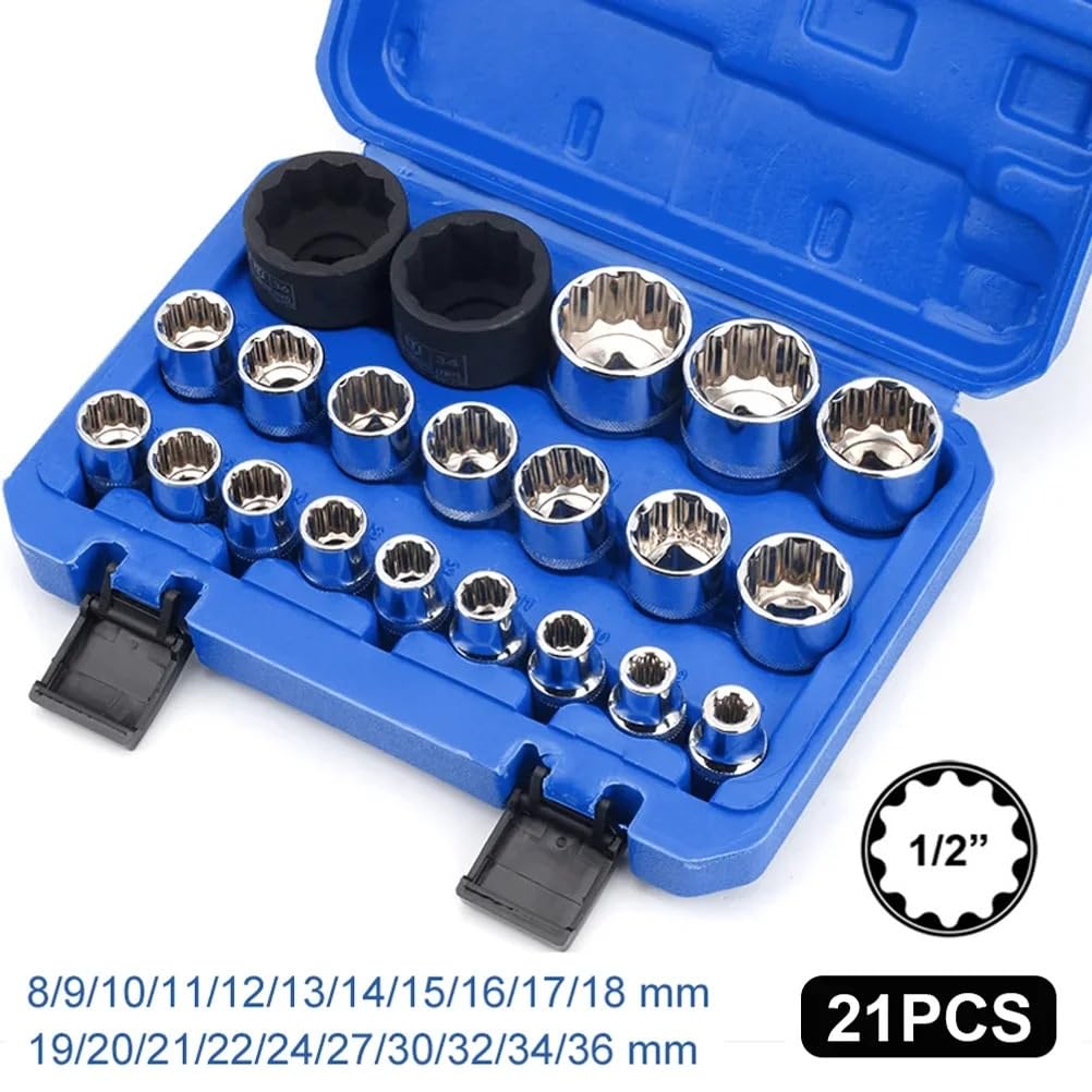 21 sztuk klucz grzechotkowy zestaw nasadek 1/2 Torx 12-punktowy 8-36mm specyfikacja główka gniazdowa wielozębna Zestaw przedłużek