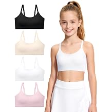 Auranso Girls Training Bras Kids Sports Bra Fixed Padded Crop Cami for Teens with Adjustable Straps 9-14 Years