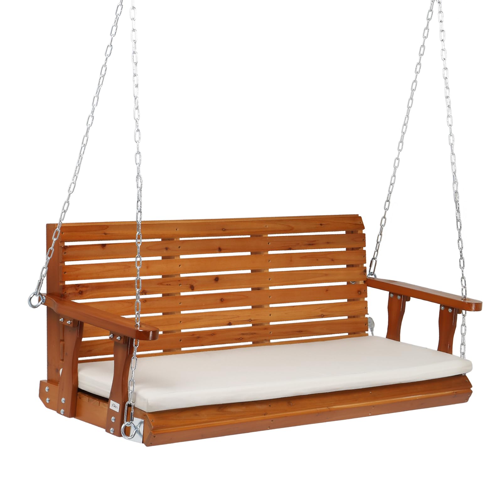 VINGLI 5 FT Heavy Duty Porch Swing with Cushion, 880 LBS Wooden, Brown