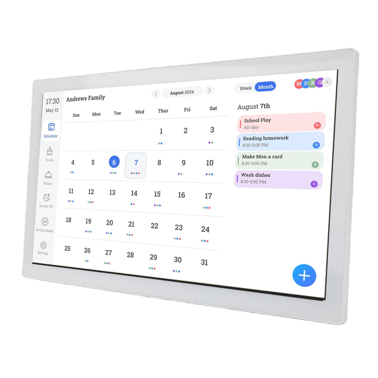 Jectse 21,5-Zoll-Digitalkalender, Interaktiver Touchscreen-Familienplaner mit WLAN-Synchronisierung für Zuhause, Büro und Küche, Multifunktionale Elektronische Aufgabenliste mit (EU-Stecker)
