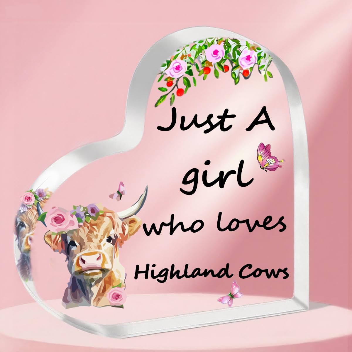 ToVii Highland Cow Gifts for Women Girls Cut Highland Cow Acrylic Birthday Christmas Plaque Gifts Just A Girl Who Loves Highland Cows Keepsake