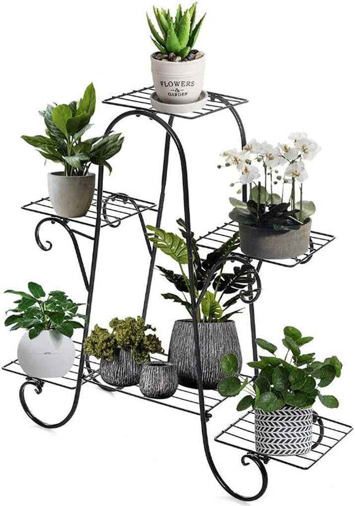 Wrought Iron Flower Stand Indoor Multi-story Flower Stand Rack Floor-standing Balcony Flower Pot Shelves(Onecolor)