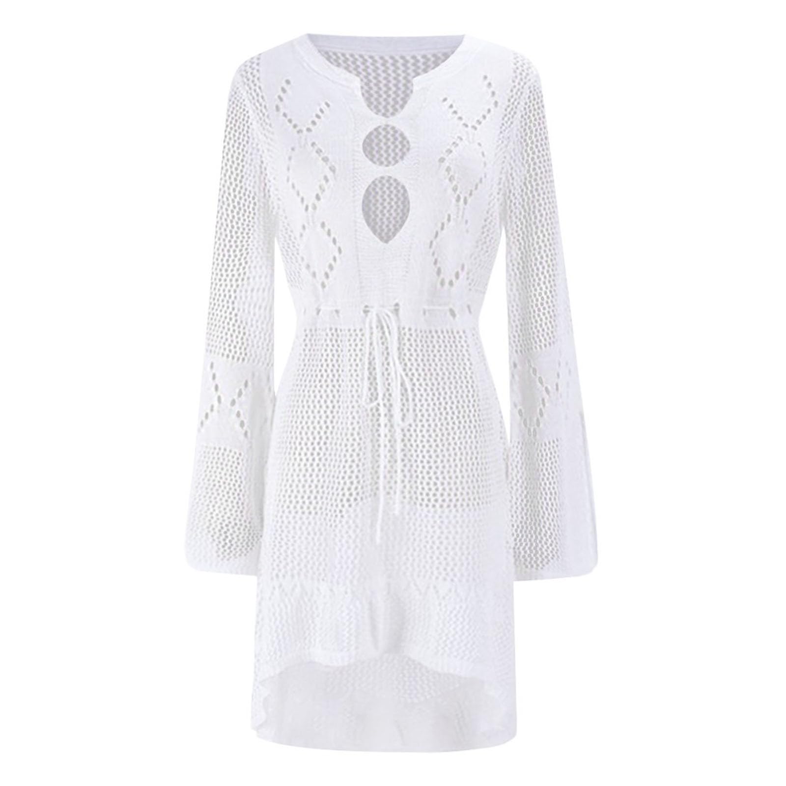 Falda de playa para mujer, traje de baño corto, bikini de encaje de ganchillo, ropa exterior, beige, talla única