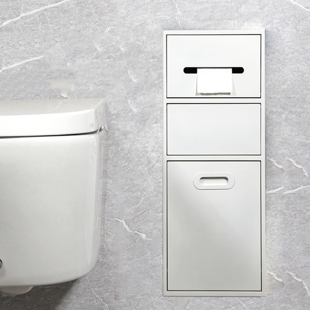 Estante de ducha rectangular blanco con armario de almacenamiento impermeable y soporte de papel higiénico para accesorios de cocina y baño, 23 x 67 x 14 cm