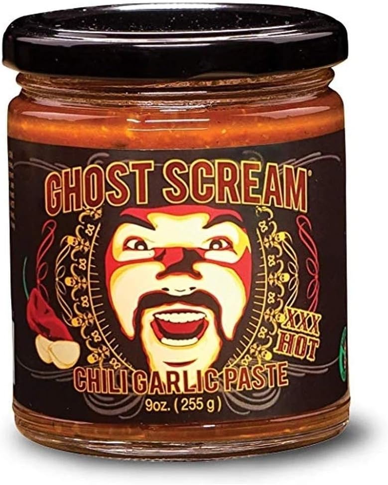 Ghost Scream Hot Sauce - “Chili Garlic Paste” (Asian Style Sambal) - Award Winning Recipe (from a World-Renowned Chef) with Fresh Ghost Chili Peppers, Fiery Red Jalapenos & Fresh Garlic. (9 Oz.)