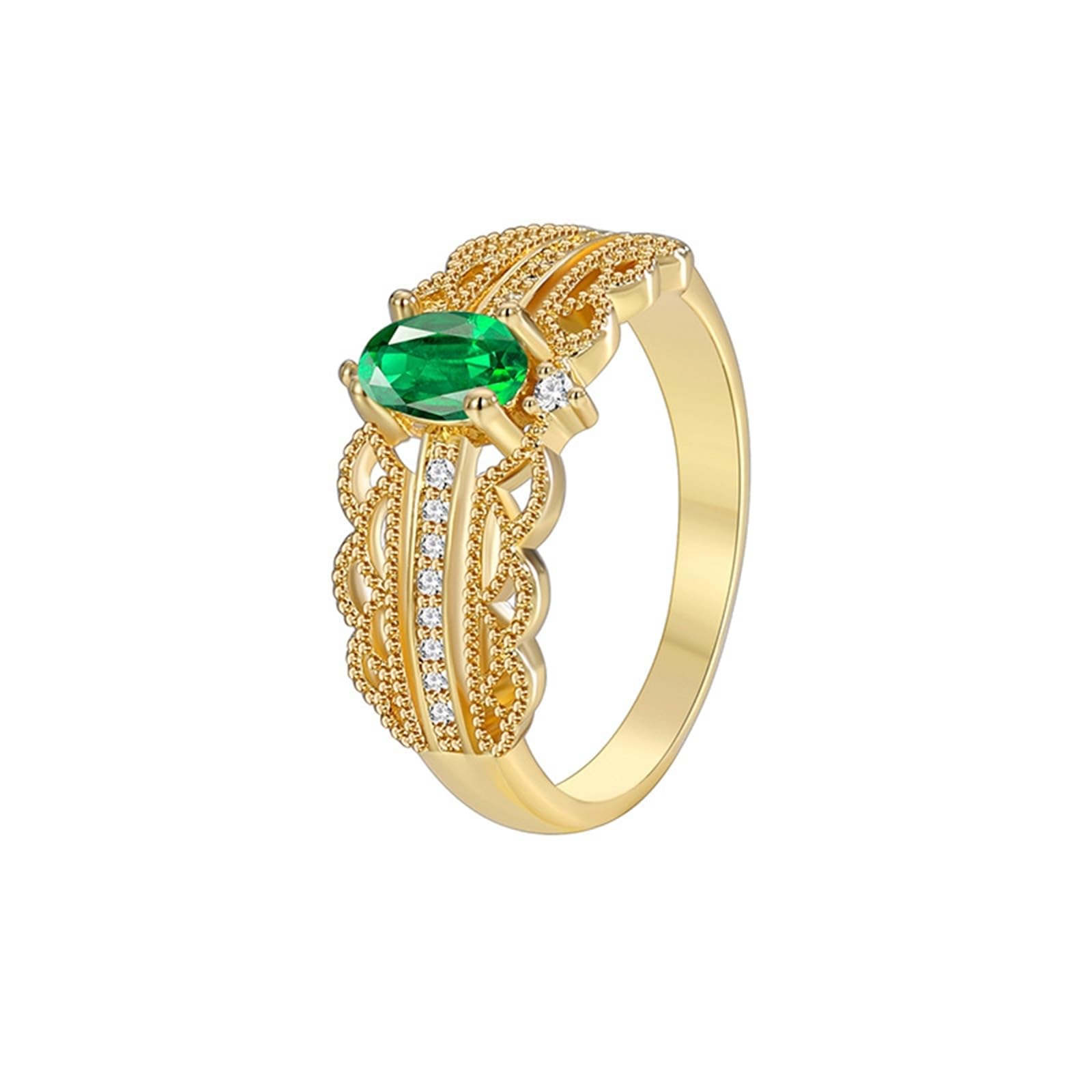 9 Karat/14 Karat/18 Karat Gelbgold Partner Ringe Laborgeschaffener Smaragd Grün, Ringe Elegant