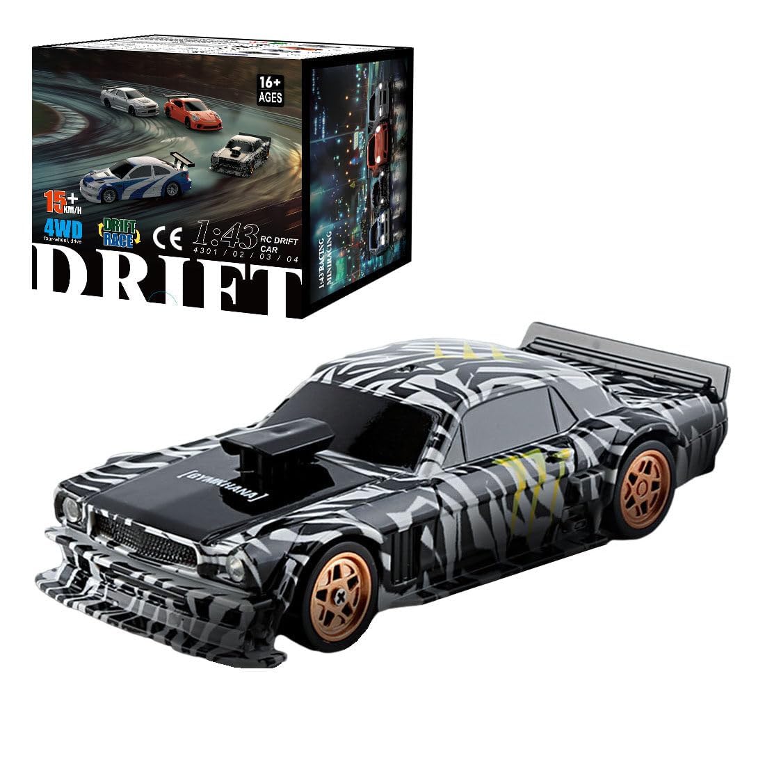 Aetheria Remote Control Drift Car for Adults 1:43 RC Electric Racing Car with Lights 4WD Racing Hobby Vehicle for Adults - RTR Version (Gyroscope RTR Version Black and White)