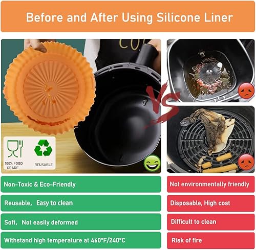 Miniatura 3 de Forros de silicona para freidora de aire de 2 cuartos de galón, paquete de 2 forros pequeños para freidora de aire reutilizable, accesorios para