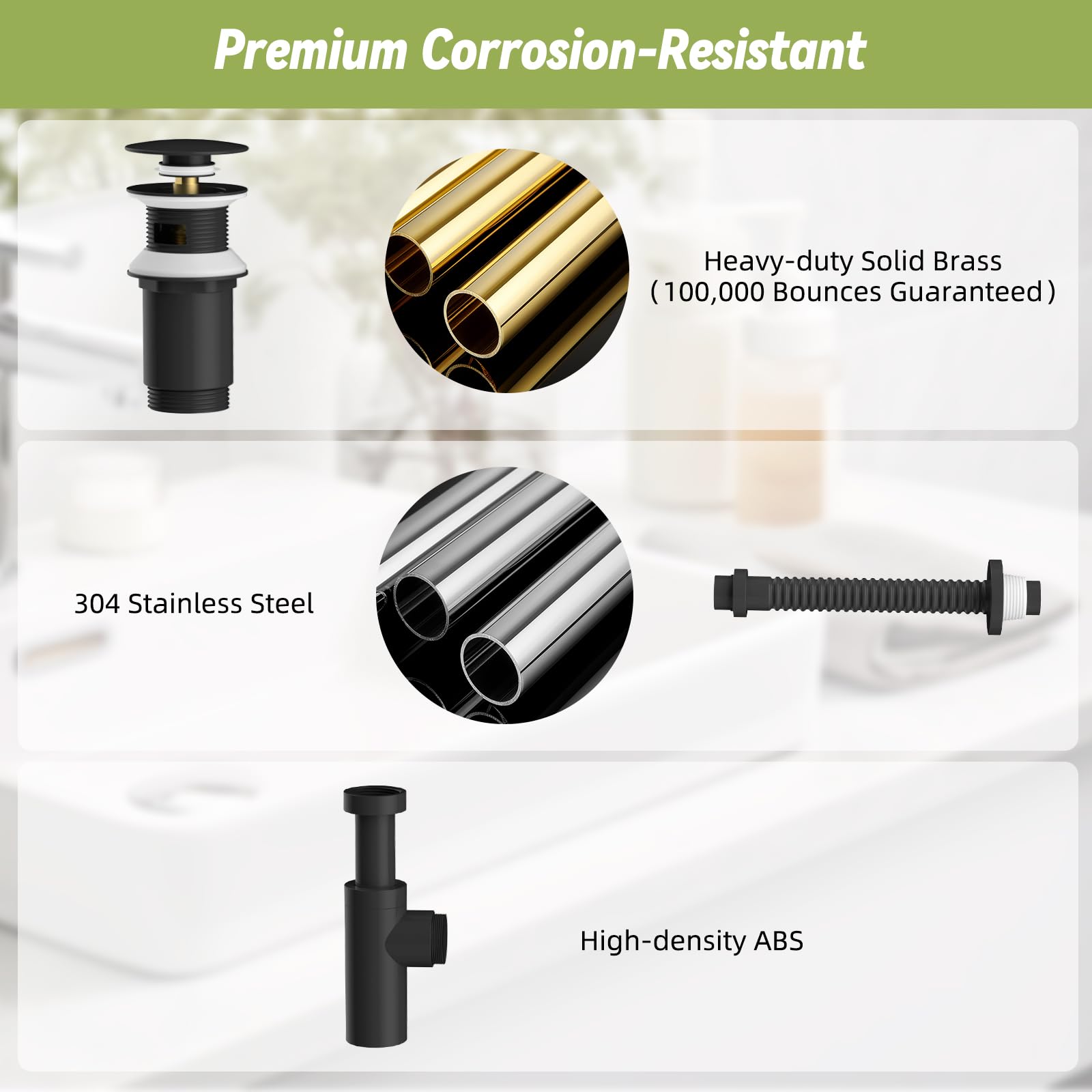 Hibbent Bathroom Sink Bottle Trap with Pop Up Plug, G1 1/4'' (40.4mm), Basin Waste Pipe Kit (for Basins with an Overflow) - Image 4