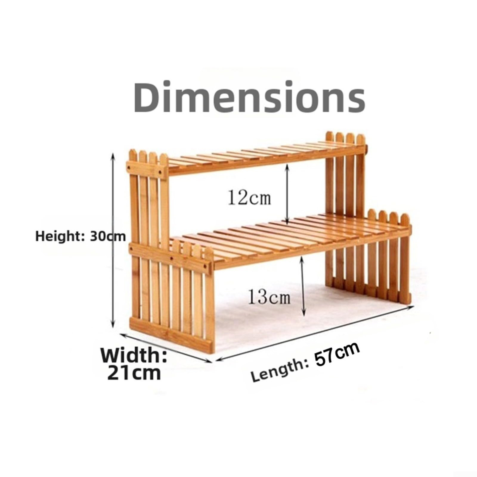 Scaffale per piante a 2 livelli, in legno, da scrivania, organizer salvaspazio per scrivania, piano di lavoro, cucina, bagno, scala minimalista per piante grasse e erbe aromatiche (57 cm)