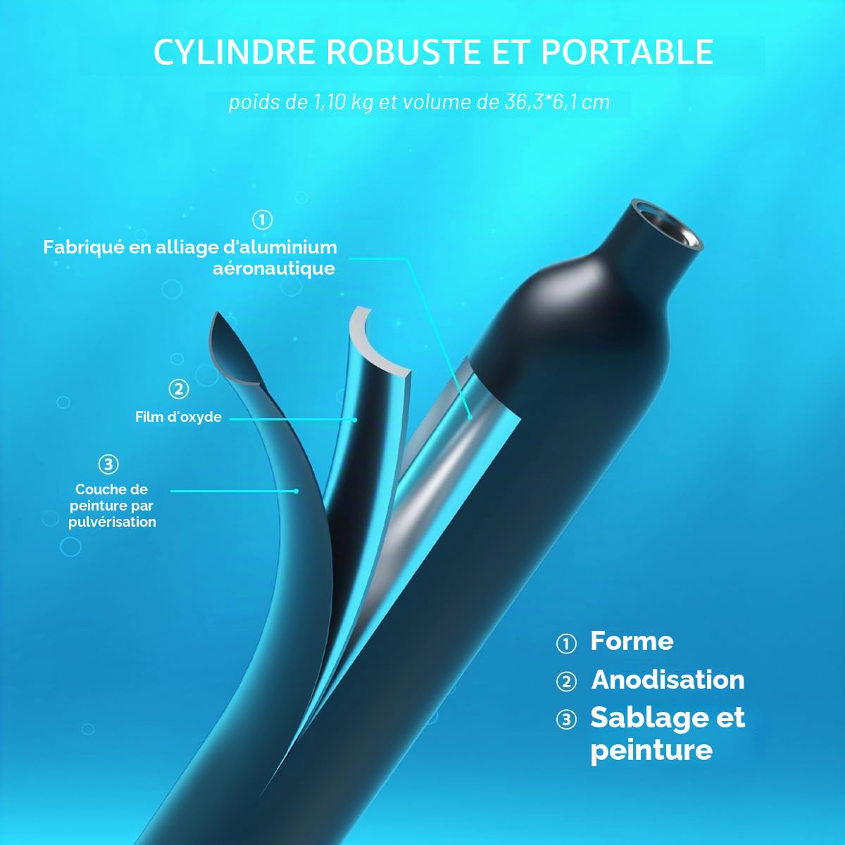 SMACO Bouteille de Plongée Mini-réservoir de Plongée de 0.5L Petite Bouteille de plongée Portable sous-Marine pour la Pratique de la Plongée ou comme Bouteille d'air de Rechange S300