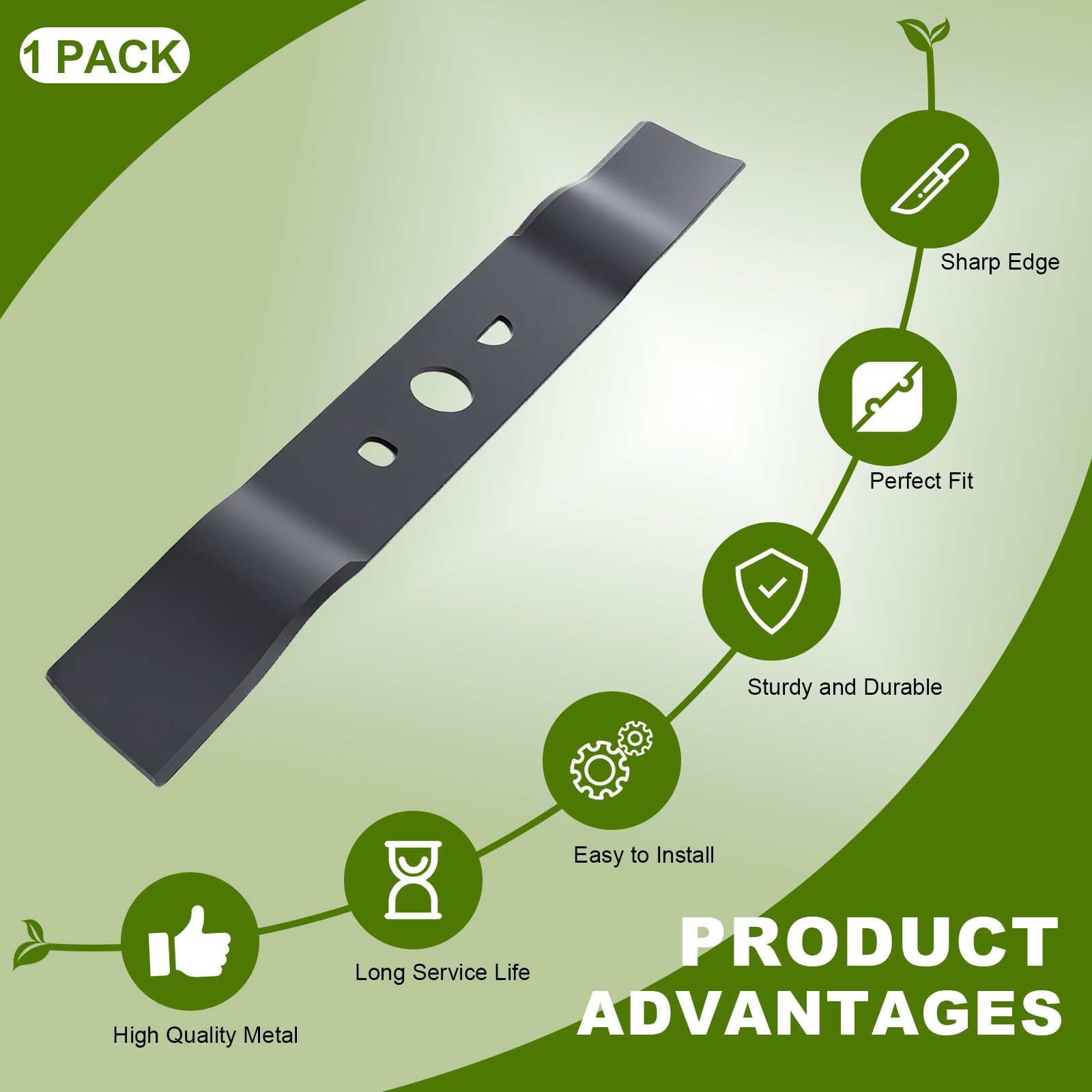 AC18160 - Cuchilla de repuesto para cortacésped, 16 pulgadas, compatible con cortadoras de césped inalámbricas Ryobi de 18 V sin escobillas P1190, hoja de acero de alta elevación, paquete de 2