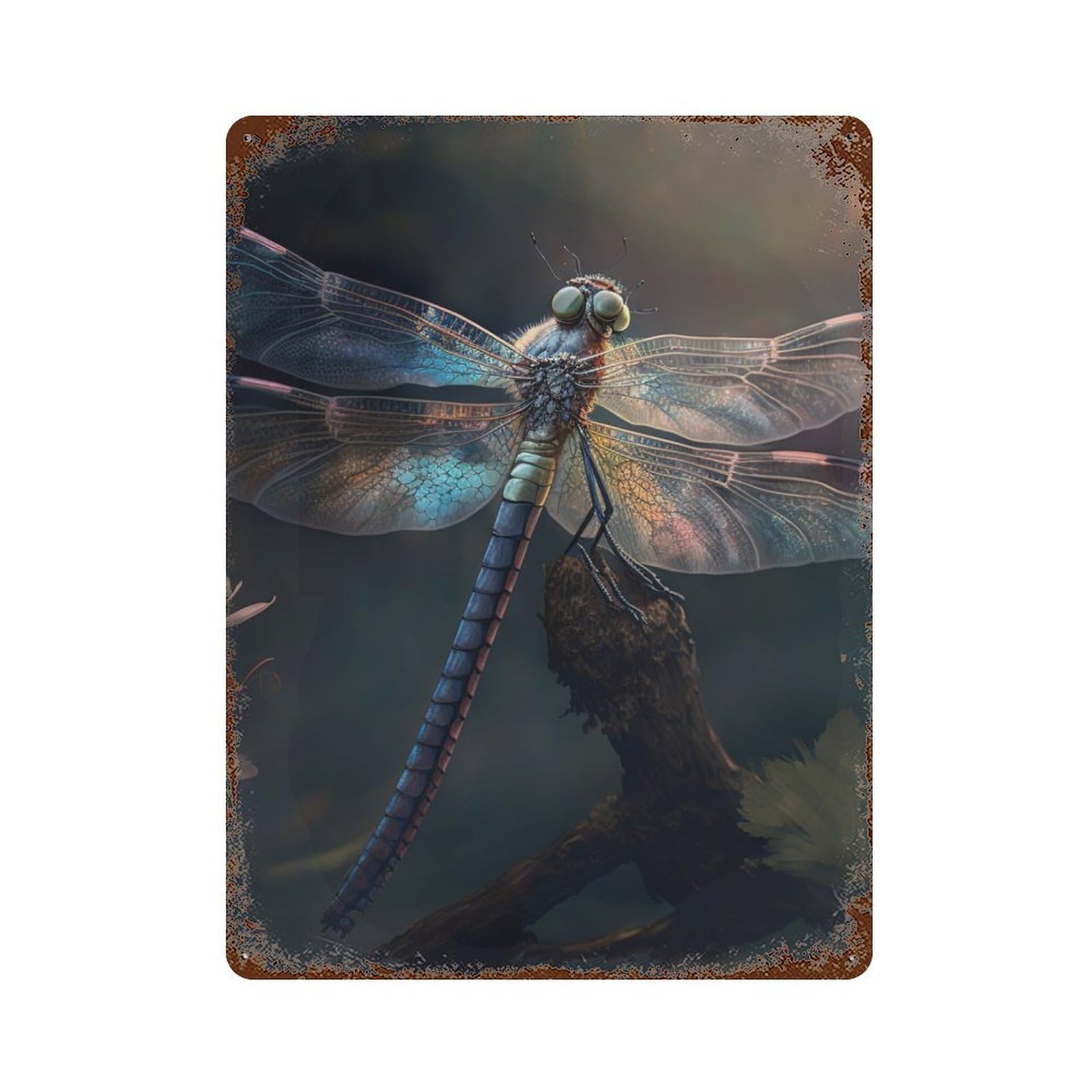 Garage Style Dragonfly Beautiful Aged Metal Wall Plaque 15.7"x11.8", Farmhouse Wall Decor for Bar And Workshop