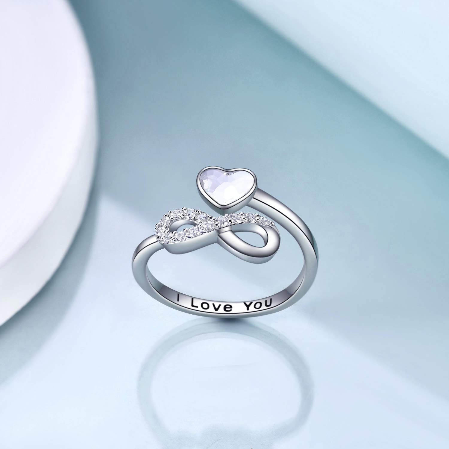 TOUPOP Unendlichkeit Ringe Für Damen 925 Sterling Silber Ringe Für Frauen Ich liebe dich Ring mit Kristall Weißgold Überzogene Einstellbare Ring Schmuck Geschenke Für Frauen