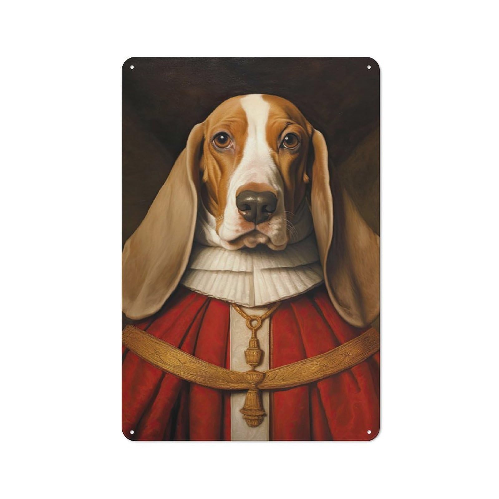 Junmoney Style-9 Understated Decorative Metal Sign 30X20cm Featuring Basset Hound The Pope, Study Room Decor For Workspace, Cafe, Shop Or Desk Area