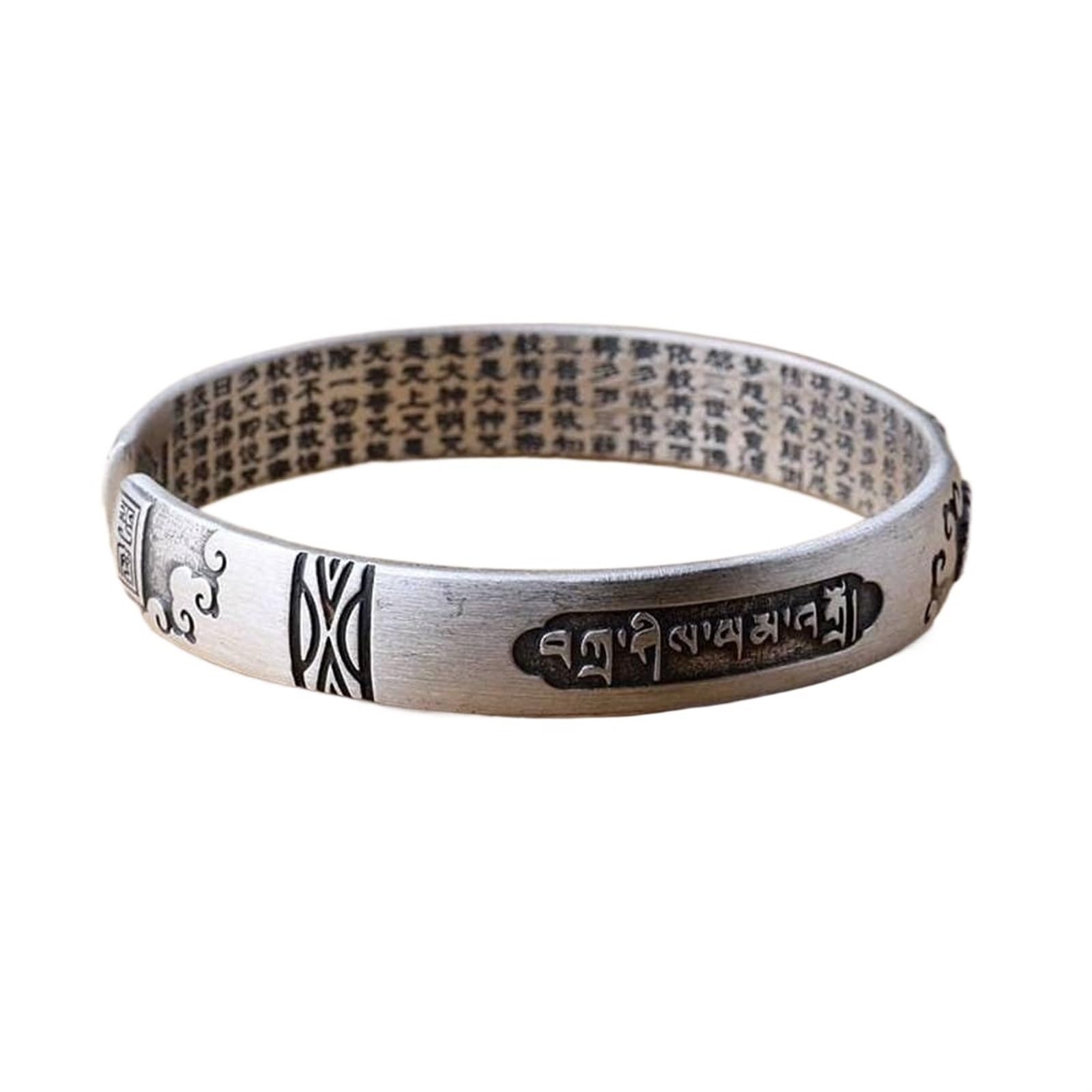 Bracciale in argento, bracciale rigido alla moda, braccialetto in argento 999 con detti buddisti Vajra Bracciale aperto con detti buddisti buddisti femminili. I braccialetti possono essere regalati a