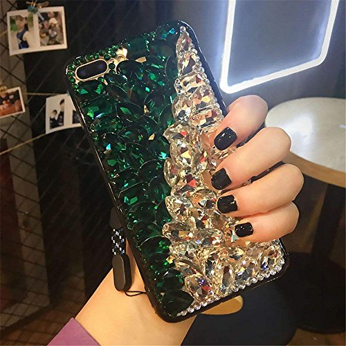 Case for Galaxy Core Prime,Luxury 3D Handmade Sparkle Stunning Stones Crystal Rhinestone Bling Full Diamond Gemstone Glitter Case for Samsung Galaxy Core Prime G360(D Green/White)