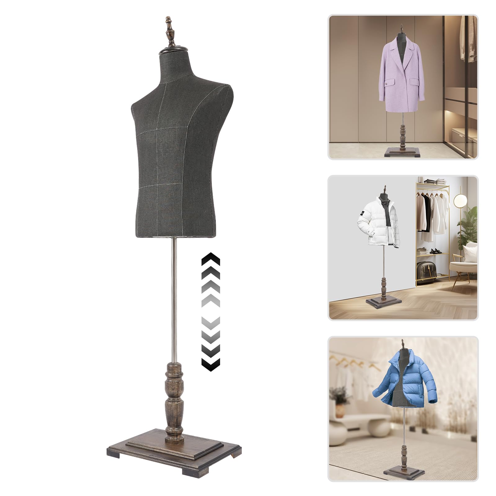 Manichino maschile moderno, manichino da sartoria da uomo con base in legno, manichino per negozi di abbigliamento, sartoria e stand fiere, altezza: 150-180 cm, nero