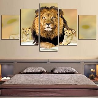 Immagini da Parete 5 Pezzi Quadro su Tela Cucciolo di Leone Animali Re Bestia 5 Pezzi Stampa su Tela in TNT XXL Moderni Quadri 150X80Cm per Camera da Letto Soggiorno Parete Casa Decor Arte