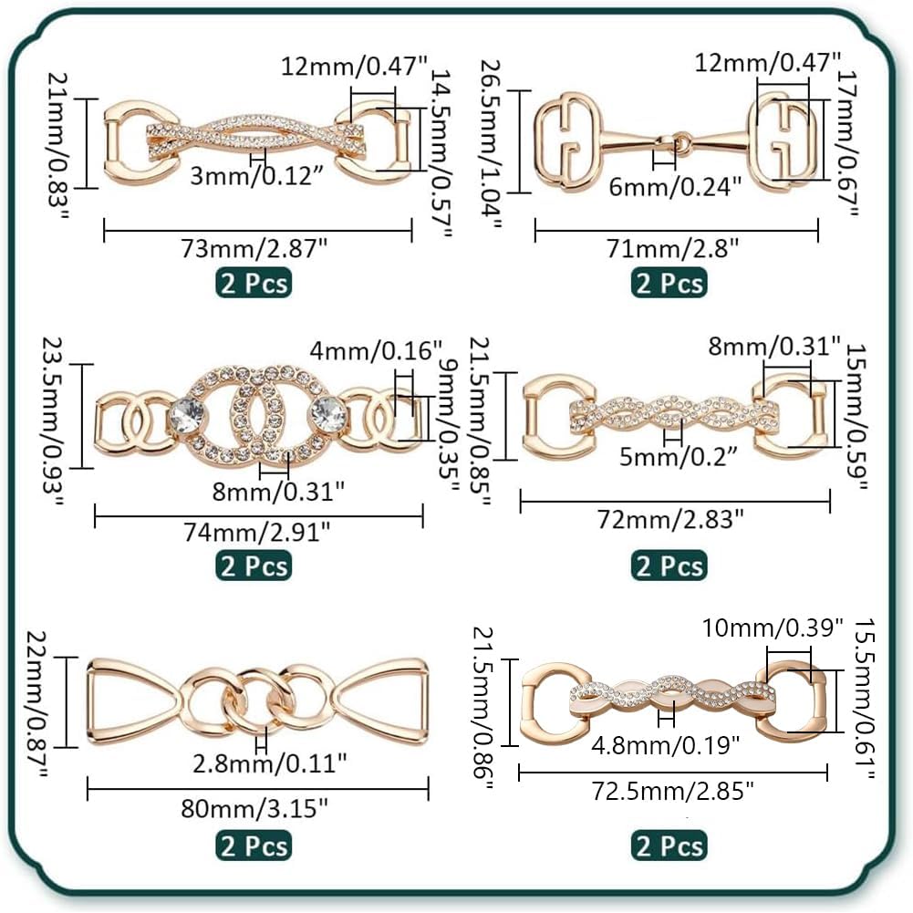 PH PandaHall 12Pcs Shoelace Charms Decorative Shoe Chains, 6 Styles Golden Shoe Charms Crystal Shoe Chain Accessories Shoe Jewelry for Sneakers Women Sandals Casual Shoes Party Holiday image 2