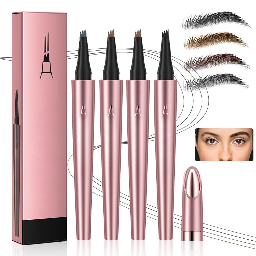 Crayon à sourcils 3D imperméable à 4 pointes pour effet microblading naturel