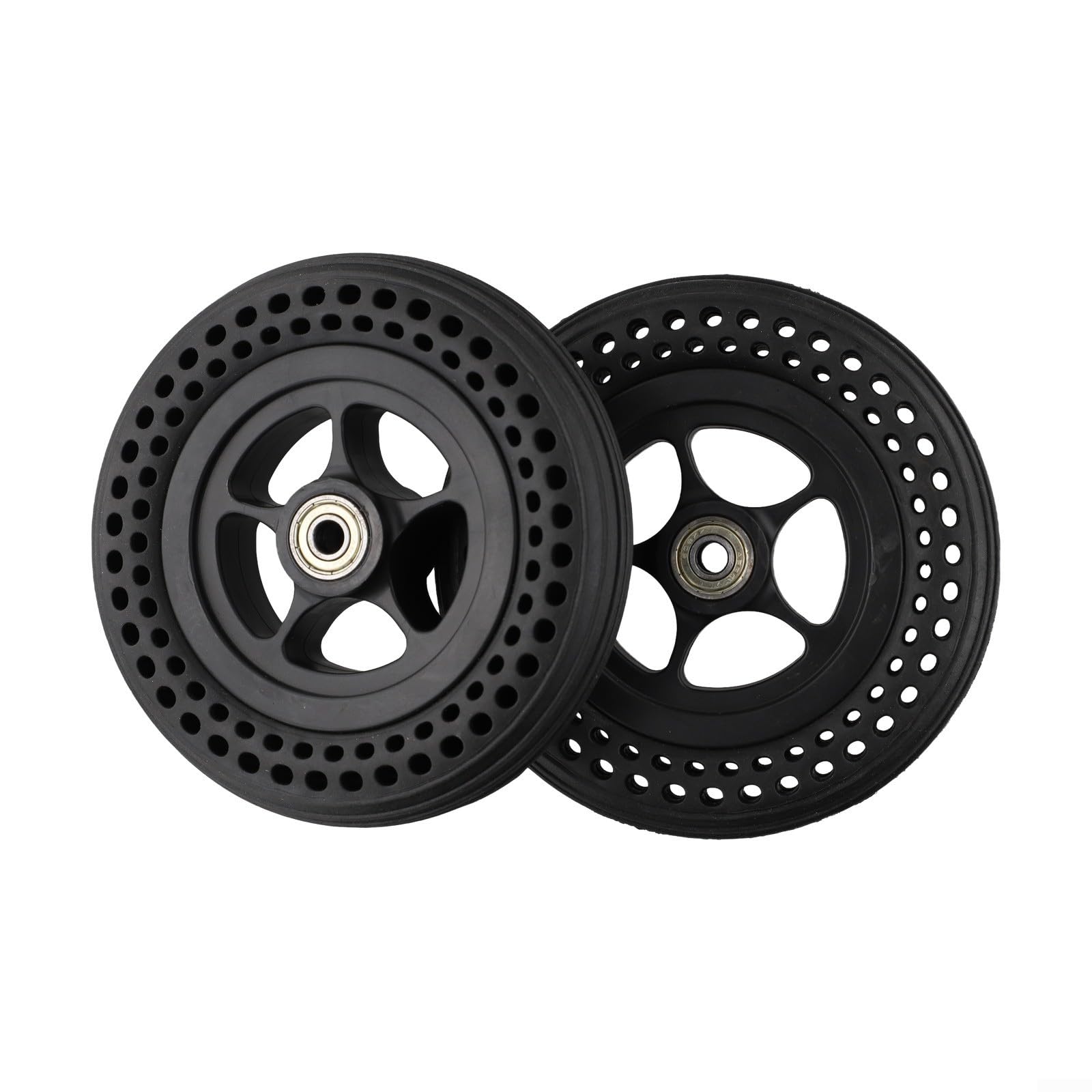 6 cali, pełne gumowe opony 6 x 1 1/4 z piastą koła do skuterów elektrycznych i wózków inwalidzkich, łożysko 8 mm, wytrzymały materiał gumowy z tworzywa sztucznego, czarne (2 szt.)