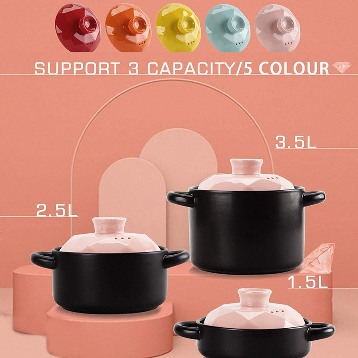 Ceramiczny garnek do gulaszu z pokrywką premium miska na parę kubek do gotowania na parze do domu kuchni leczniczych zioła ptak gniazdo tonic, nadaje się do piekarnika (Kolor: Pomarańczowy, rozmiar: 2,5 l)