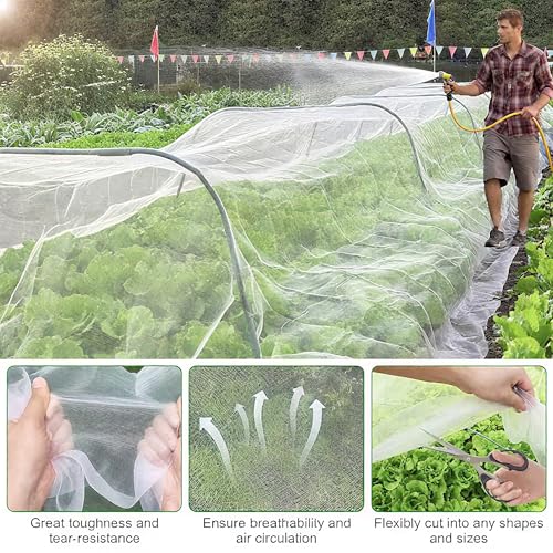 Aoipend Garden Mesh Netting Kit, 10 * 33ft Ultra Fine Netting with 6pcs Garden Hoops for Raised Beds, Plants Cover Net for Vegetable Fruit, Animals Barrier Protection Greenhouse Row Cover by Aoipend - Image 6