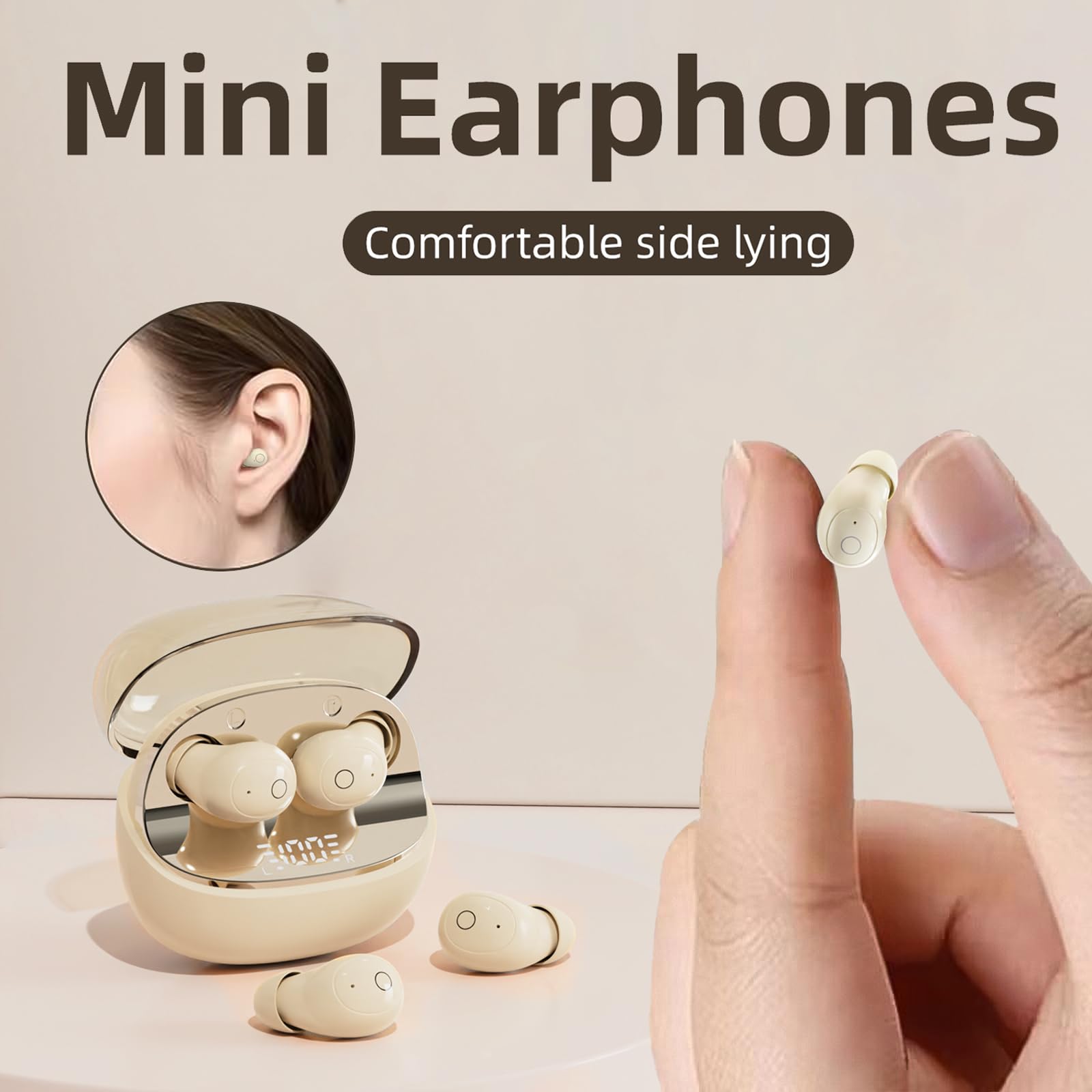 Xmenha Mini auriculares invisibles pequeños inalámbricos Bluetooth para orejas pequeñas, canales de oídos, auriculares para mujeres para dormir de lado, auriculares ocultos más pequeños y discretos