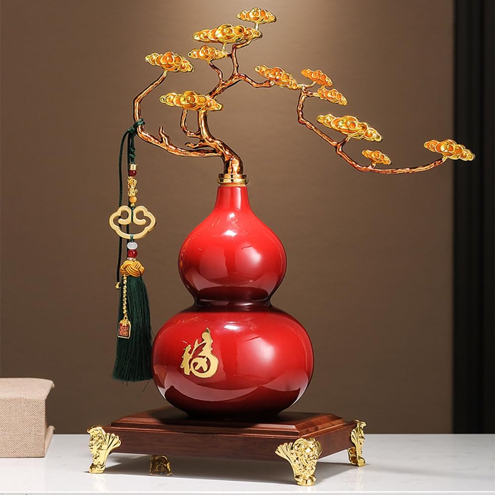 Ceramiczna chińska ozdoba z tykwy feng shui do wystroju domu i biura Porcelanowa statua Wu Lou na szczęście i pozytywną energię Urok na biurko Tradycyjny amulet,Orange