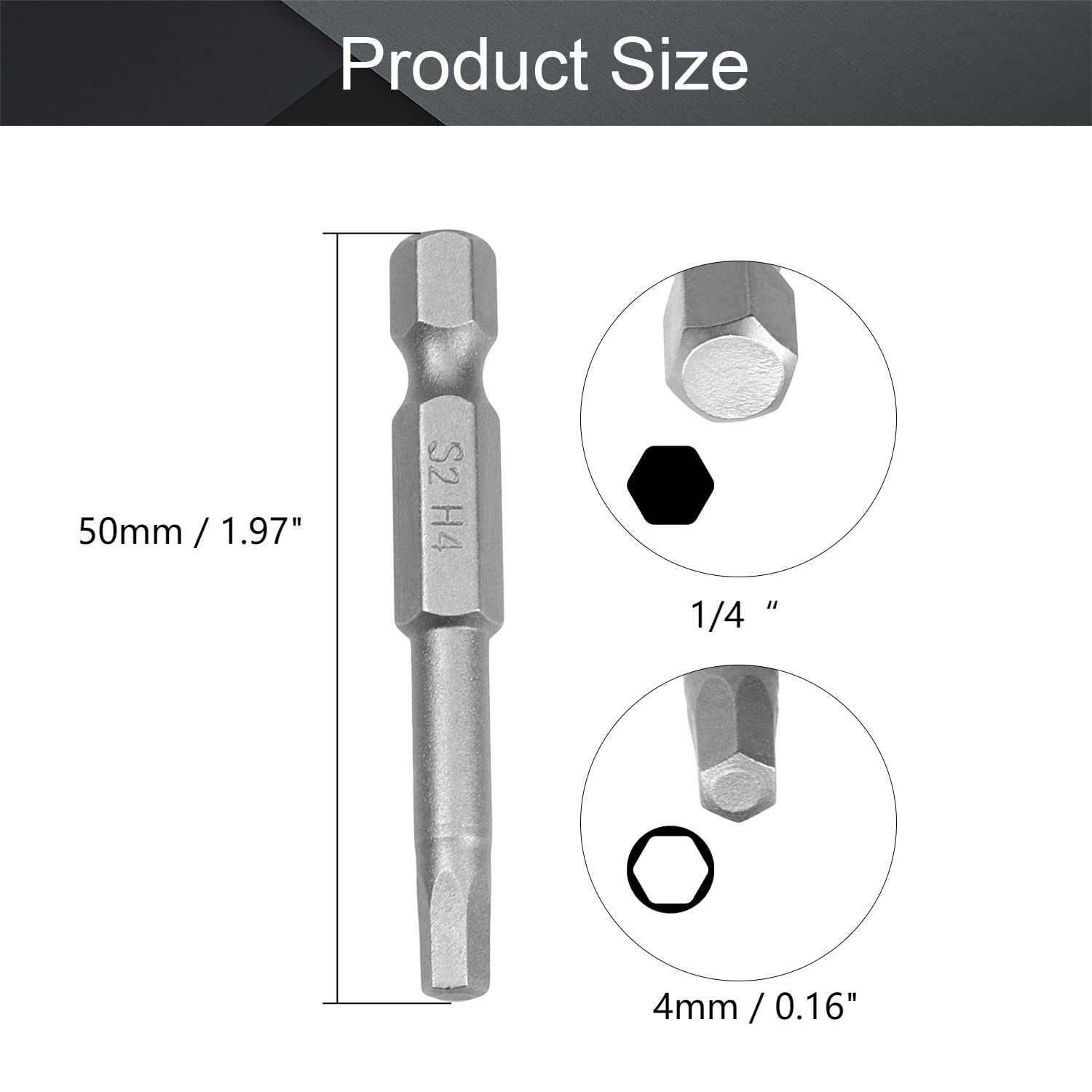 Utoolmart H4 Sechskant-Schraubendreher-Bits – 1/4 Zoll, Magnetisch, 50 Mm, S2 Stahl, 10 Stück