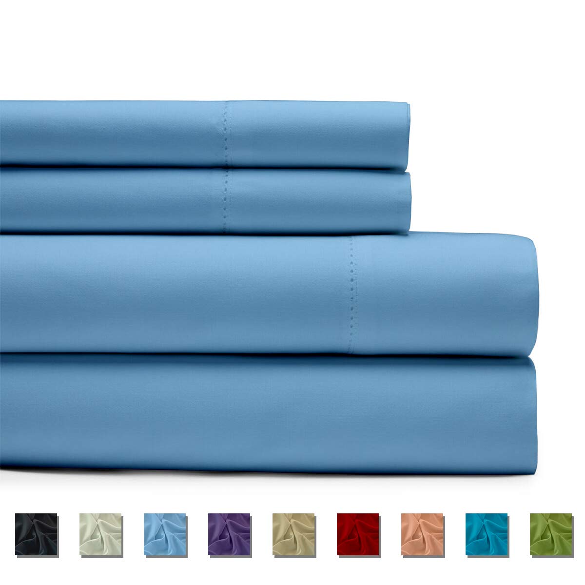 Kotton Culture 1000 Thread Count Cotton Sheets for Queen Size Bed 4 Piece 100% Egyptian Cotton Premium Soft Bedding Luxury Hotel Sheets with Deep Pocket Snug Fit Smooth Sateen Weave (Sky Blue)
