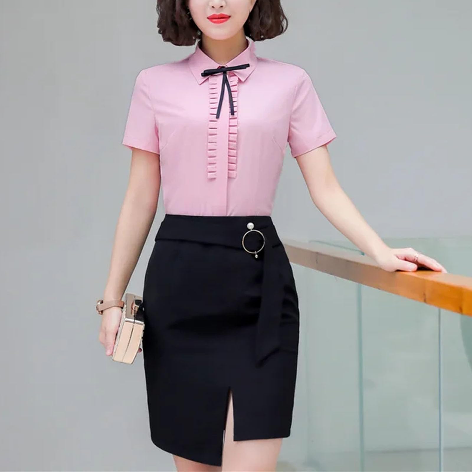 Camisas rosas para mujer, ropa de trabajo, entrevista, blusas delgadas a la moda, elegantes, formal, para la oficina