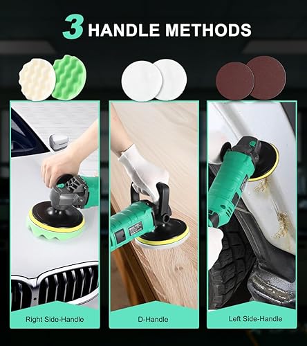 Miniatura 6 de Pulidora de búfer, kit de pulidores y pulidores de automóvil de cobre puro de 1600 W, 7 velocidades variables de 1000 a 3500 RPM, pulidores y