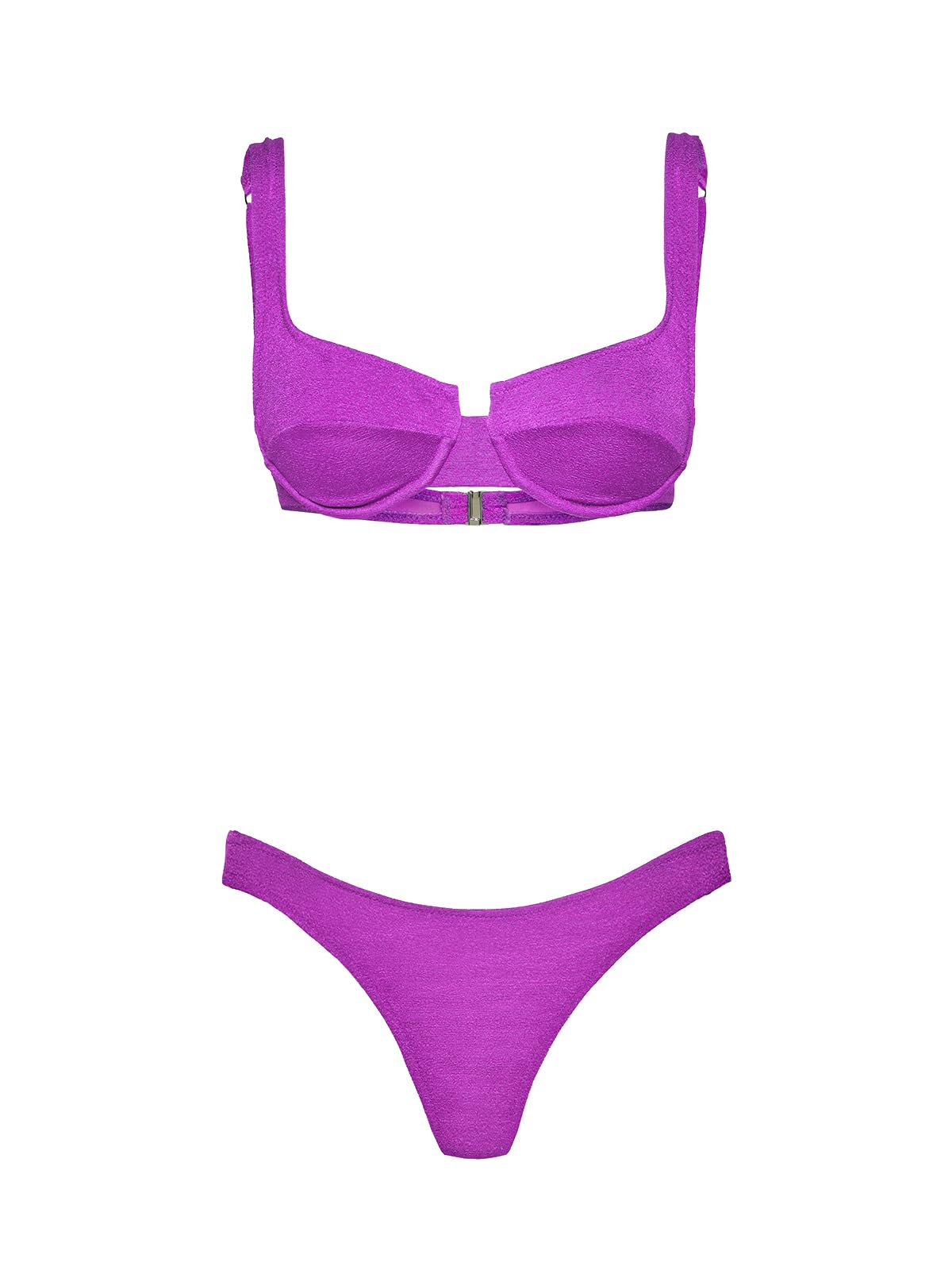 F**K Bikini Donna Reggiseno con Ferretto e Slip Brasiliano Fisso Viola SW1803-PR