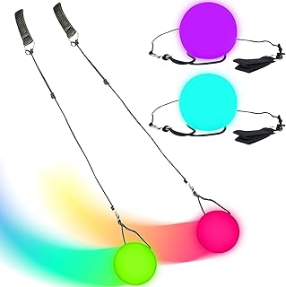 Funmo 2 LED POI Balls, LED POI Spinning Balls, LED Juggling Balls with Rainbow Colours and Strobe Effect, Glow in the Dark, for Dancing, Beach, Camping, Lights Show, Rave,70 cm