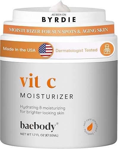 Baebody Hidratante facial con vitamina C fabricado en Estados Unidos, crema hidratante iluminadora de vitamina C con aceite de jojoba,